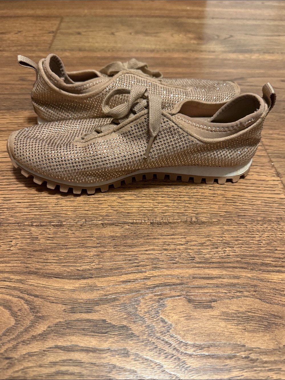 BCBG Women's "Lynn" Beige Tan Rhinestone Sneaker